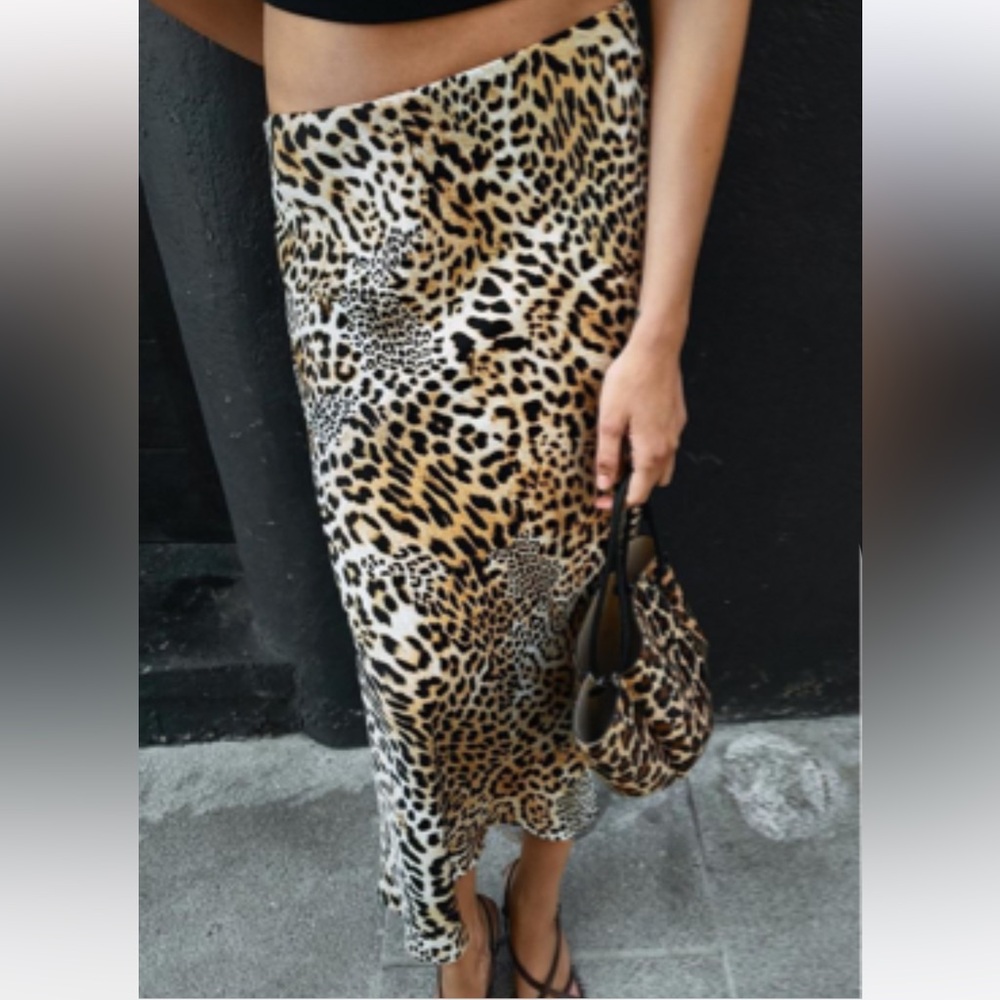 Zara Chic Leopard Satin Midi Skirt